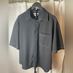 Zara Relaxed Fit Contrast Stitch Shirt in black size Medium